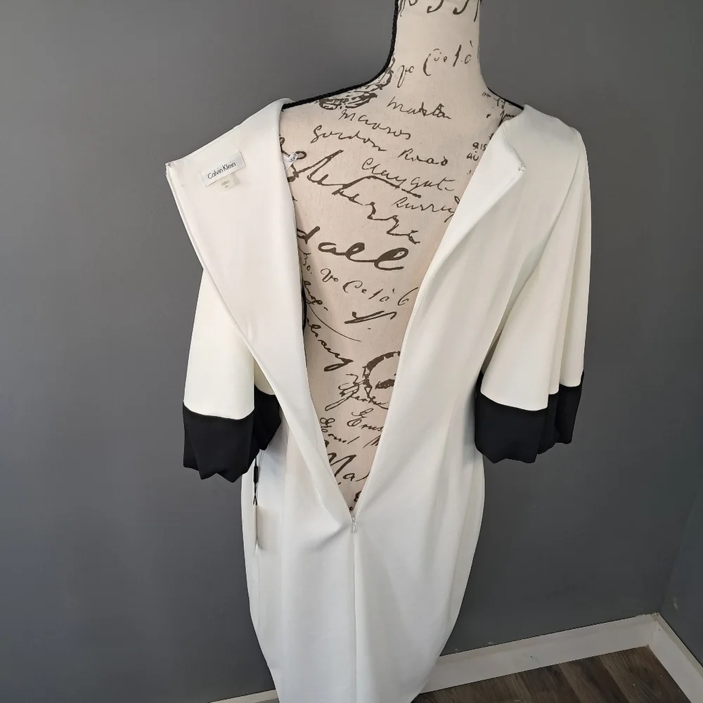 Calvin Klein Women's Sheath Dress White And Black 1/2 Sleeve Size 10 NWT - Picture 4 of 11